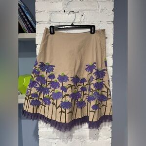 Basil & Maude Anthropologie Embroidered Sequin Purple Floral Skirt Women's‎ 10